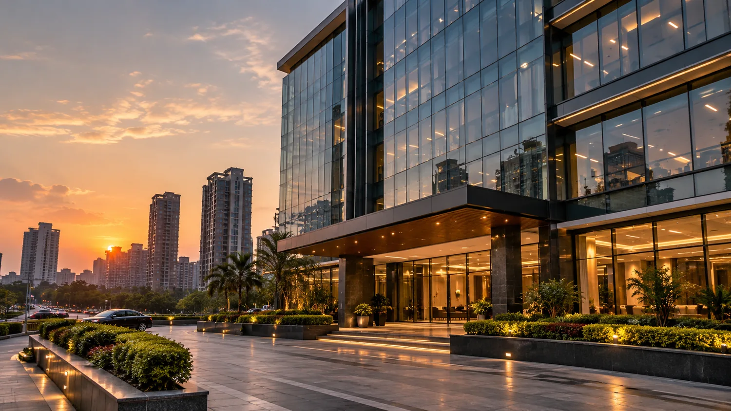 Modern commercial buildings in an urban setting